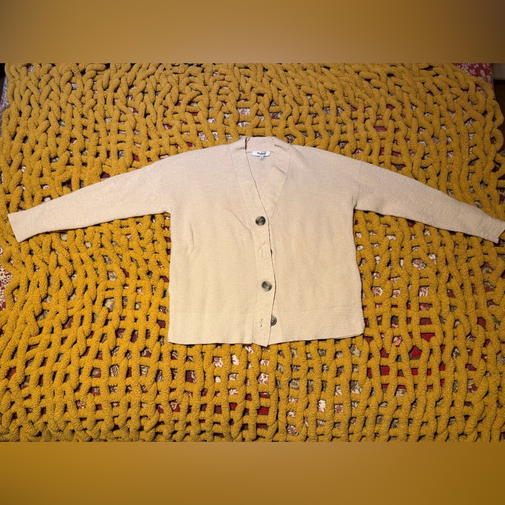 Madewell Cream Button-Front V-Neck Cardigan